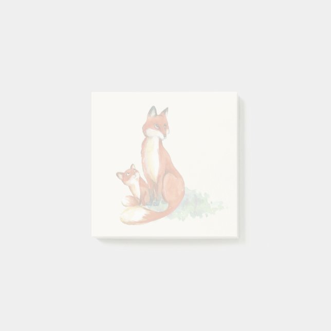 Momma Fox och Baby Watercolor Illustration Post-it Block (Framsida)