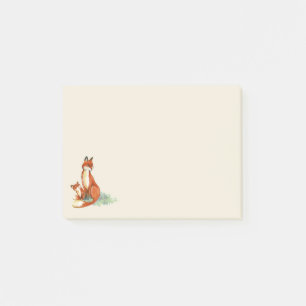 Momma Fox och Baby Watercolor Illustration Post-it Block