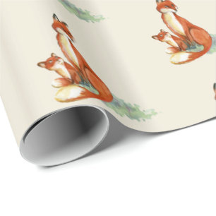 Momma Fox och Baby Watercolor Illustration Presentpapper