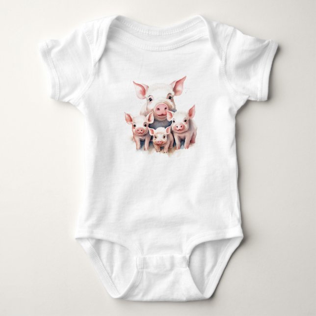 Momma Gris med Baby Piglets T Shirt (Framsida)