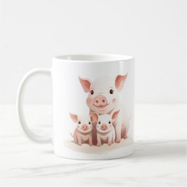 Momma Gris och Baby Piglets, Cute Boskap Kaffemugg