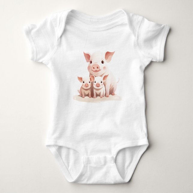 Momma Gris och Baby Piglets, Cute Boskap T Shirt (Framsida)
