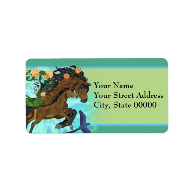 Momma Horse och föl Adressetikett (Framsidan)