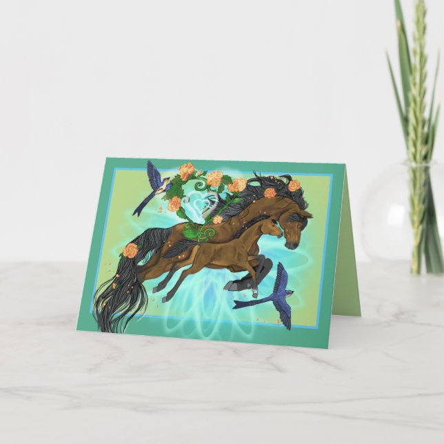 Momma Horse och föl Kort (Framsida)