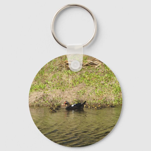 Momma Muscovy och Baby Anka Keychain Nyckelring (Framsida)
