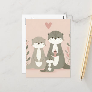 Momma Poppa och Baby Otter Vykort