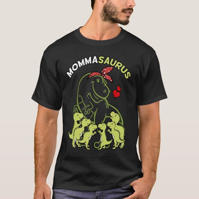 Mommasaurus Momma 6 Kids Dinosaur Mors dag T Shirt (Framsida)