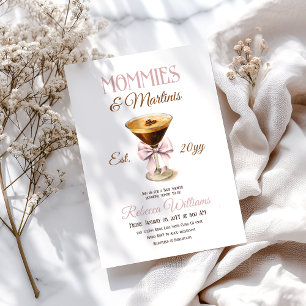 Mommies and Martini Tini One Girl Bow Baby Shower Inbjudningar