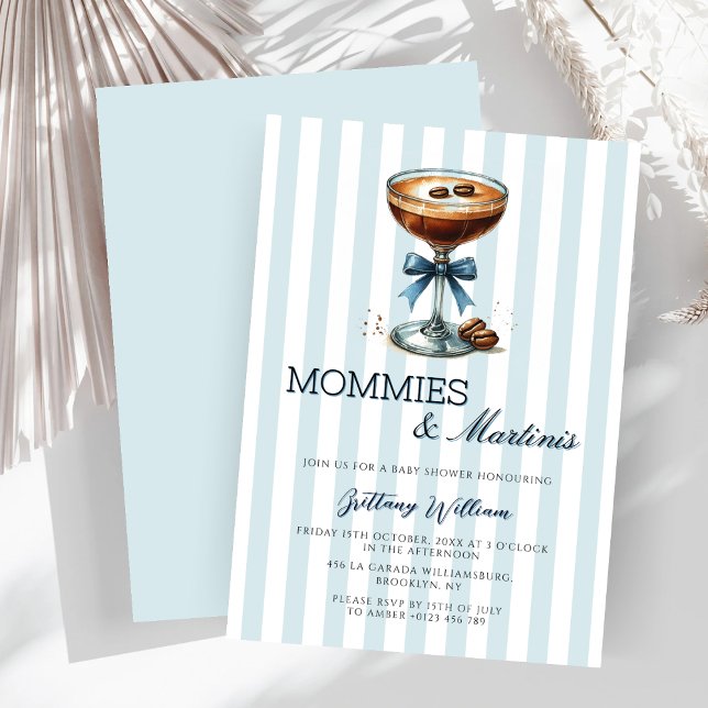 Mommies and Martinis Blue Bow Boy Shower Inbjudningar (Skapare uppladdad)