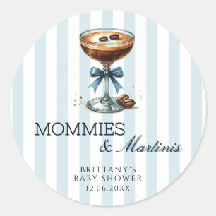 Mommies and Martinis Blue Bow Boy Shower Runt Klistermärke