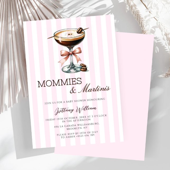 Mommies and Martinis Espresso Rosa Bow Girl Inbjudningar (Skapare uppladdad)