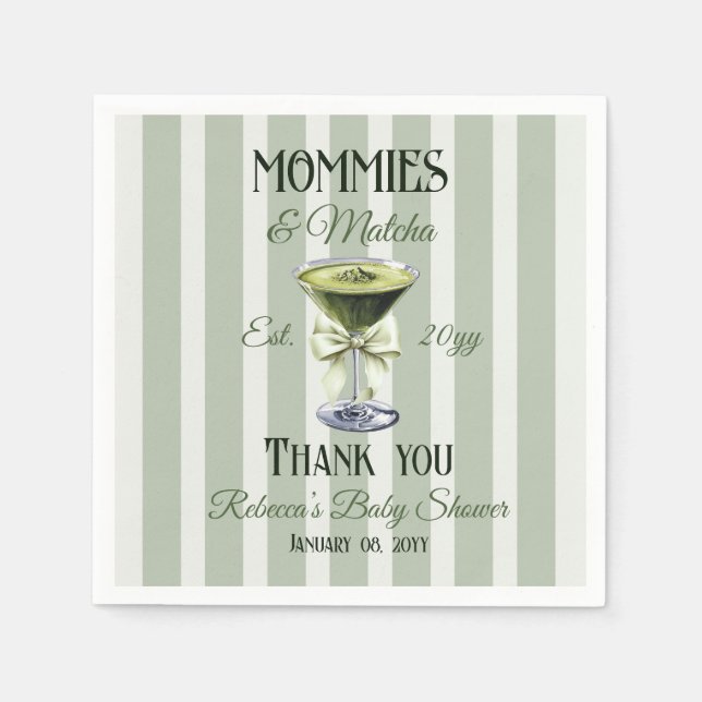 Mommies and Matcha Oliv grönt Bow Baby Shower Pappersservett (Framsidan)