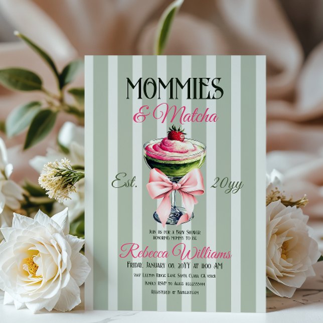 Mommies and Matcha Strawberry Rosa Bow Baby Shower Inbjudningar (Skapare uppladdad)