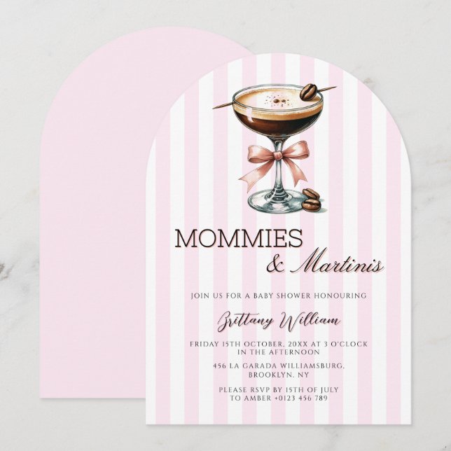 Mommies & Martinis Espresso Arch Girl Baby Shower Inbjudningar (Fram/baksida)