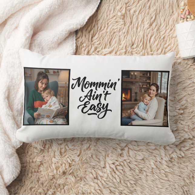 Mommin Ain't Easy Brush Script Two 2 Photo Lumbarkudde (Filt)