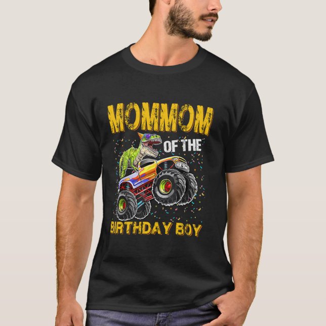 Mommom Birthday Boy Dinosaur Riding Monster Tru T Shirt (Framsida)