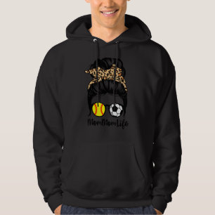 Mommom Life Messy Bun Hair Funny Softball M Hoodie