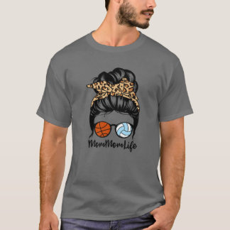 Mommom Life Messy Bun Hair Funny Volleyball Basket T Shirt