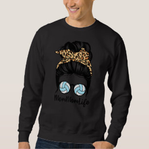 Mommom Life Messy Bun Hair Funny Volleyball Mamma Lång Ärmad Tröja