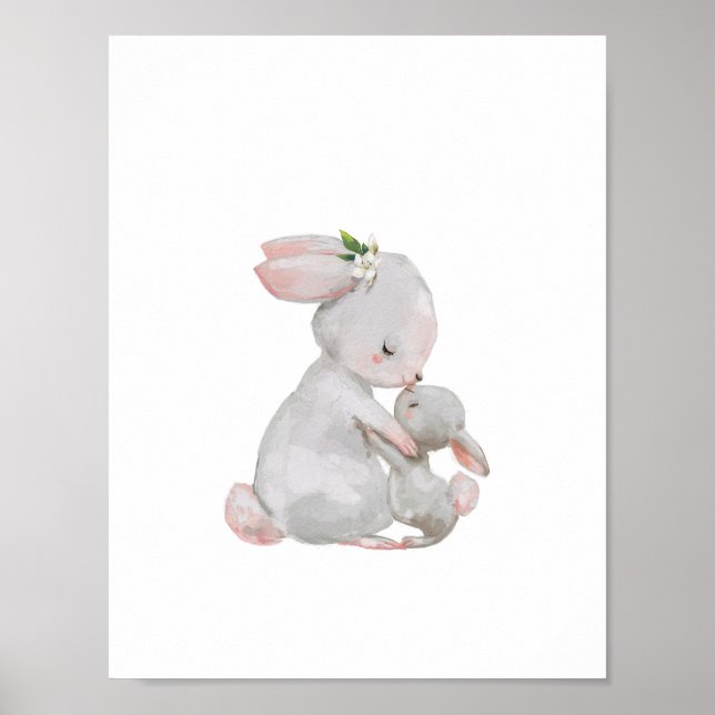 Mommy Baby  Bunny Snuggle  art print  Poster (Framsidan)