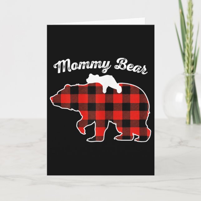 Mommy Bear Flannel Red Plaid Pajama Family Matchin Kort (Framsida)