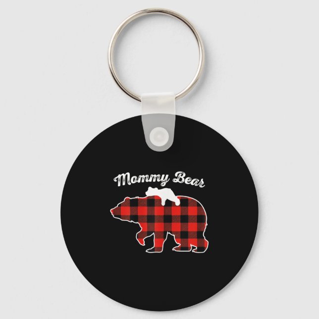 Mommy Bear Flannel Red Plaid Pajama Family Matchin Nyckelring (Framsida)