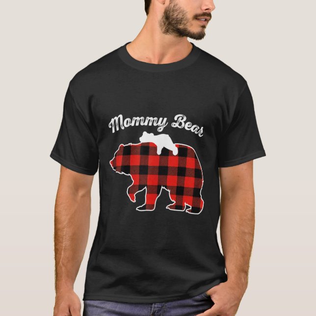 Mommy Bear Flannel Red Plaid Pajama Family Matchin T Shirt (Framsida)