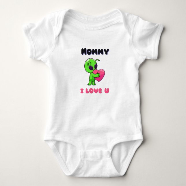 "Mommy I Love U" Cute Baby Alien Heart T Shirt (Framsida)