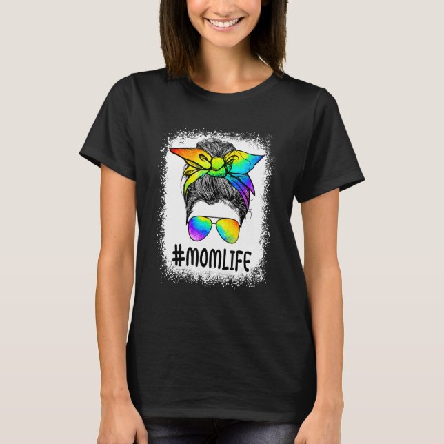 Mommy Mom Messy Bun LGBT Rainbow Gay Pride Flag LG T Shirt (Framsida)