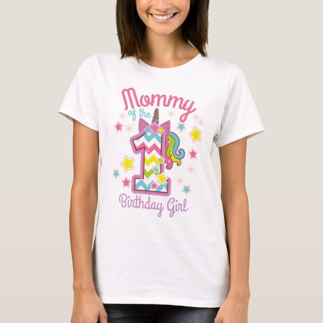 Mommy of the First birthday Unicorn custom design T Shirt (Framsida)