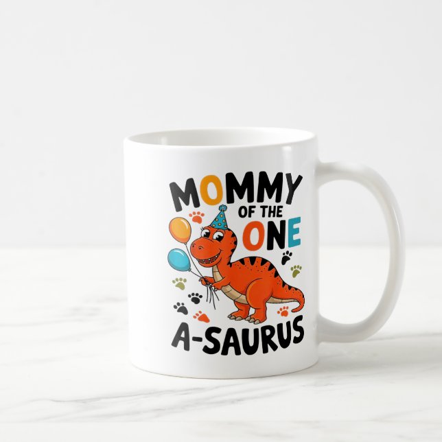Mommy Of The One-a-saurus 2nd Birthday Dinosaur Pa Kaffemugg (Höger)