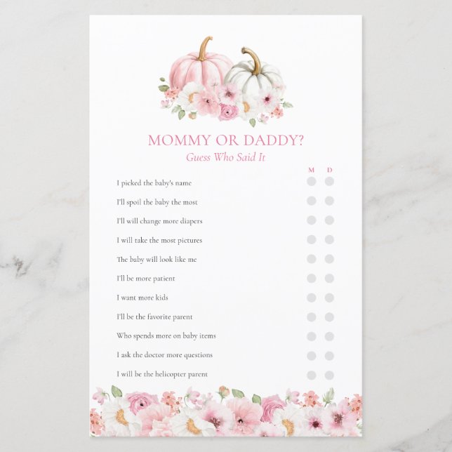 Mommy or Daddy Fall Girl Baby Shower Game (Framsida)