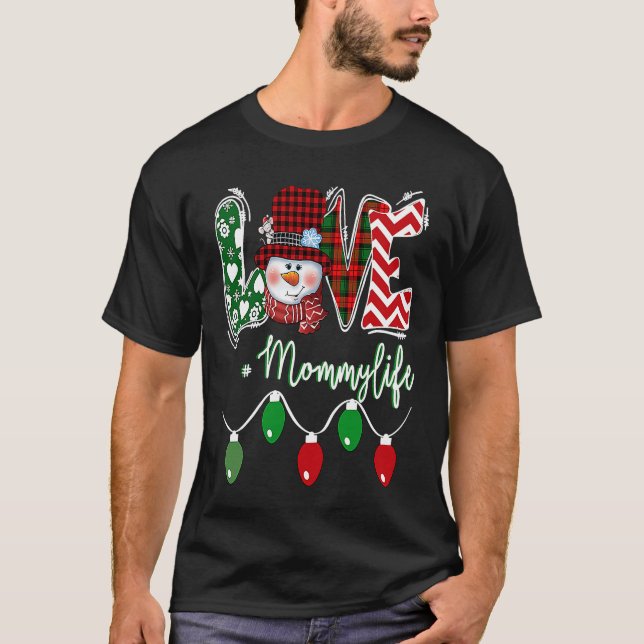 Mommy Snowman Love Mommy Life Christmas Red Plaid T Shirt (Framsida)