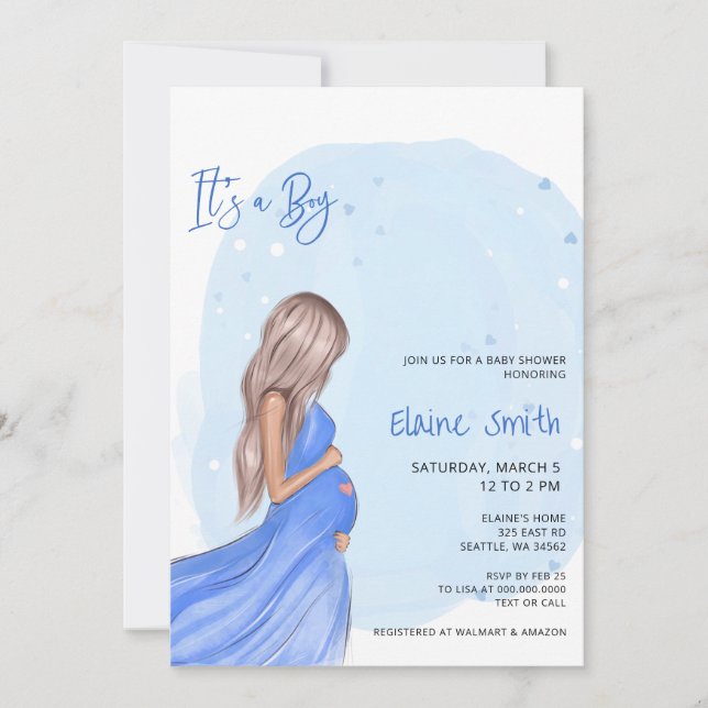 Mommy to Be Blue Its a Boy Baby Shower Invitation Inbjudningar (Framsida)