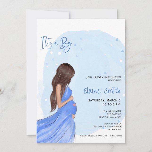 Mommy to Be Blue Its a Boy Baby Shower Invitation Inbjudningar (Framsida)