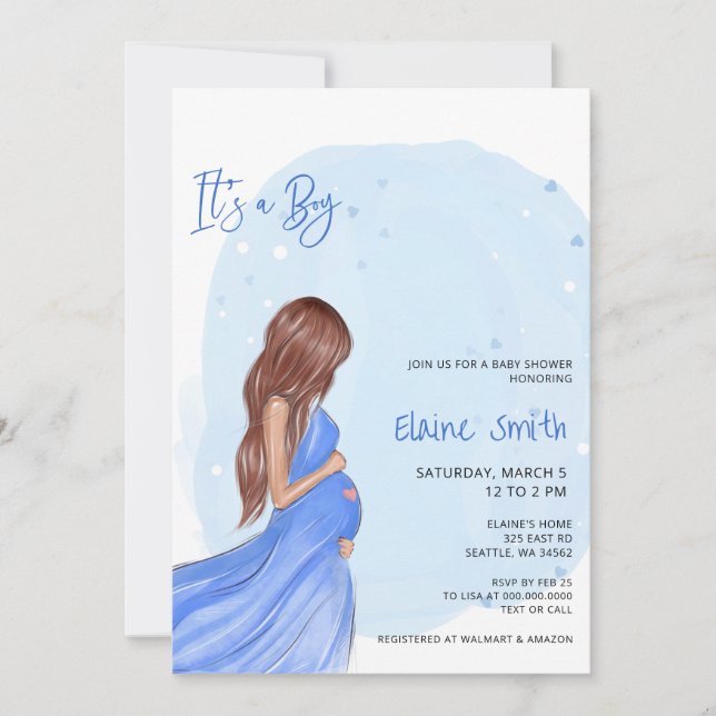 Mommy to Be Blue Its a Boy Baby Shower Invitation Inbjudningar (Framsida)