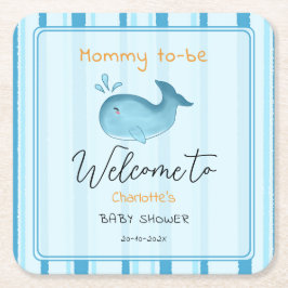 Mommy To Be Cute Whale Baby Shower Underlägg Papper Kvadrat