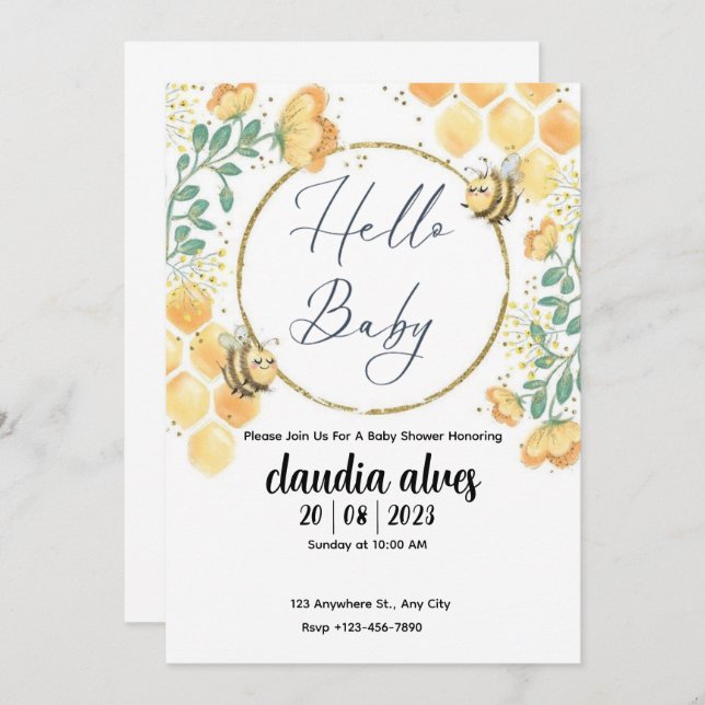 Mommy to Bee Baby Shower Invitation  Inbjudningar (Fram/baksida)