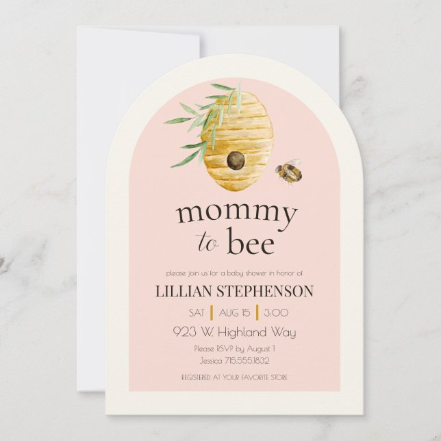 Mommy To Bee Blush Pink Bumblebee Baby Shower Inbjudningar (Framsida)