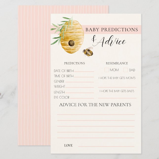 Mommy To Bee Blush Pink Shower Prediction Game (Fram/baksida)