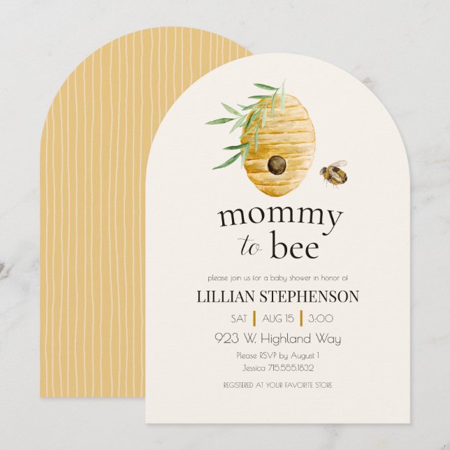 Mommy To Bee Bumblebee Yellow Baby Shower Inbjudningar (Fram/baksida)