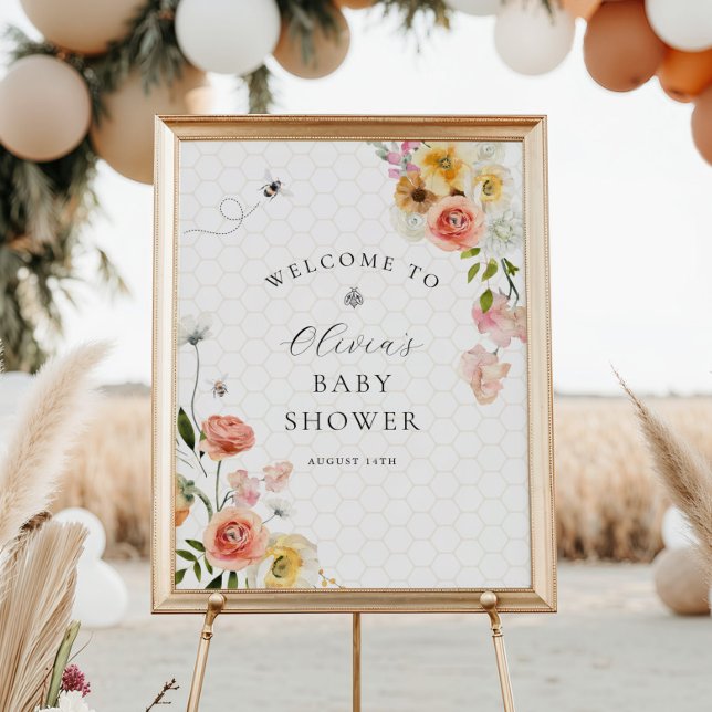 Mommy to Bee Floral Baby Shower Welcome Poster (Skapare uppladdad)