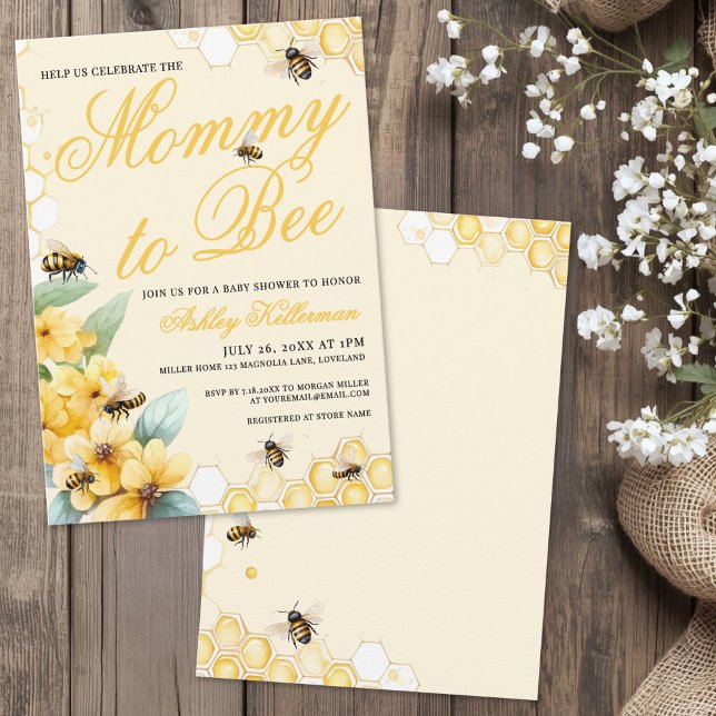 Mommy to BEE Gender Neutral Baby Shower Inbjudningar (Mommy to BEE Gender Neutral Baby Shower Invitation)