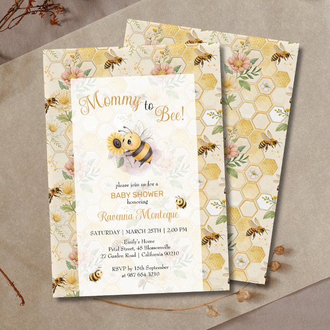 Mommy to Bee Honeycomb Bee Custom Baby Shower Inbjudningar (Skapare uppladdad)