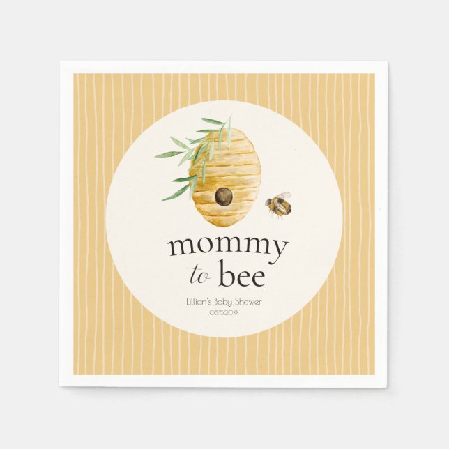 Mommy To Bee Striped Yellow Honey Bee Baby Shower  Pappersservett (Framsidan)