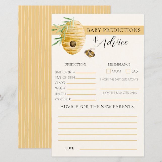 Mommy To Bee Yellow Baby Shower Prediction Game (Fram/baksida)