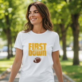 Mommy's First Year Down Football Text Yellow T Shirt