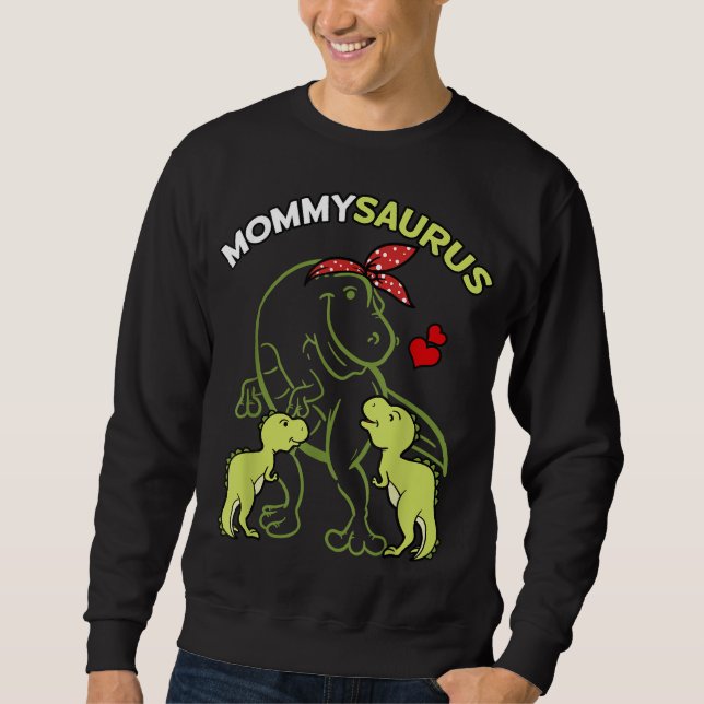 Mommysaurus Mamma 2 Kids Dinosaur Mamma Mors dag Lång Ärmad Tröja (Framsida)