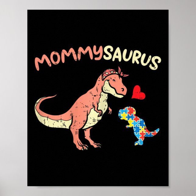 Mommysaurus Puzzle Dinosaur Autism Awareness Mamma Poster (Framsidan)