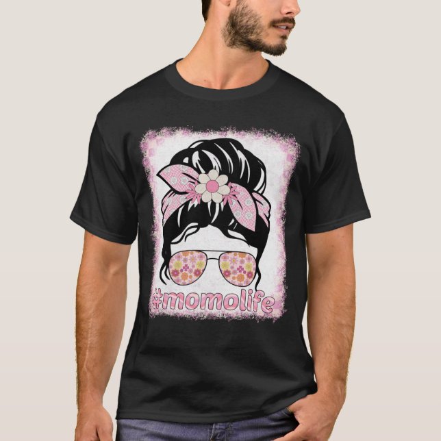 Momo Messy Bun Bleacher Groovy Hippie Flower Mothe T Shirt (Framsida)
